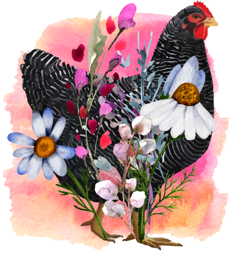 (s003-1-1Y) Chicken Hen Wildflowers
