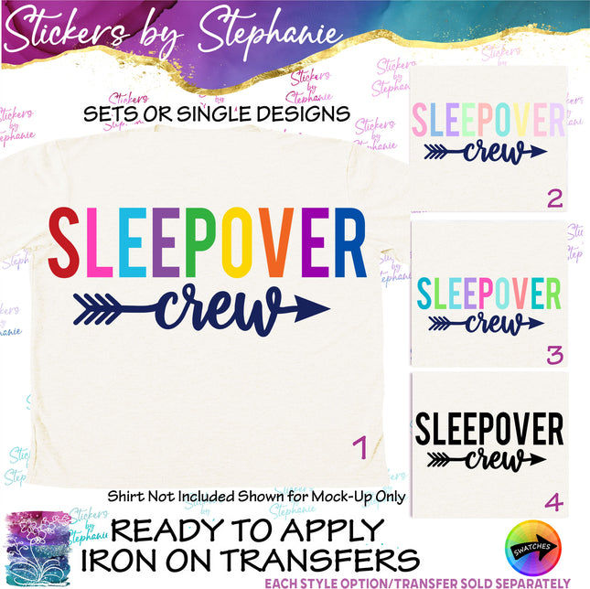(s03-123) Sleepover Crew Rainbow Letters Arrow Iron-On Transfer