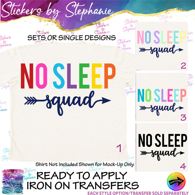 (s03-124) No Sleep Squad Rainbow Letters Arrow Iron-On Transfer