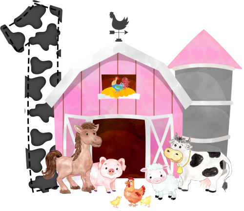 (s003-16-A)  Pink Barn Farm Animals 1, 2 Any Age