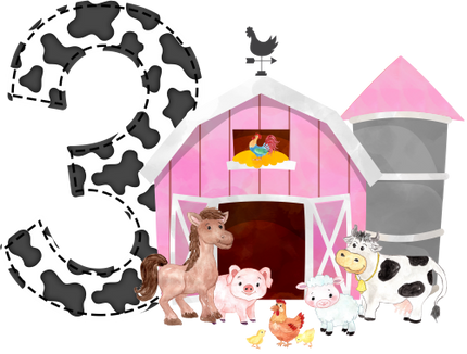 (s003-16-A)  Pink Barn Farm Animals 1, 2 Any Age
