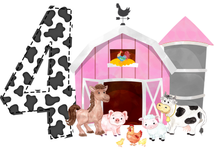 (s003-16-A)  Pink Barn Farm Animals 1, 2 Any Age
