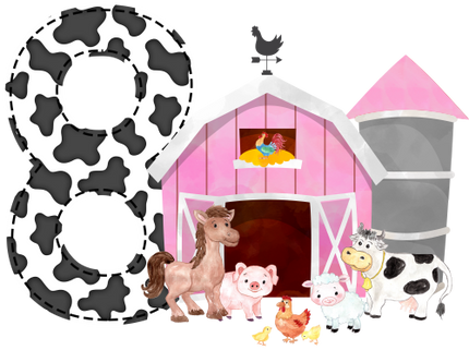 (s003-16-A)  Pink Barn Farm Animals 1, 2 Any Age