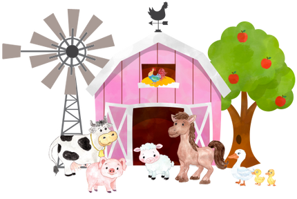 (s003-16-A)  Pink Barn Farm Animals 1, 2 Any Age