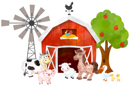(s003-16-B)  Red Barn Farm Animals 1, 2 Any Age