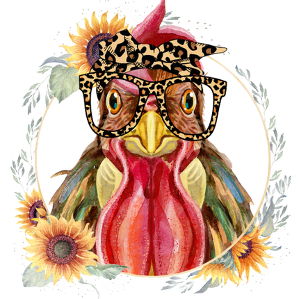 (s003-17-B) Chicken Hen Glasses Sunflowers