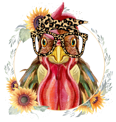 (s003-17-B) Chicken Hen Glasses Sunflowers