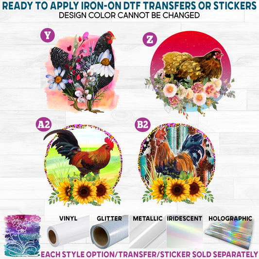 (s003-01) Hen Chicken Wildflowers Printed Heat Transfer or Sticker