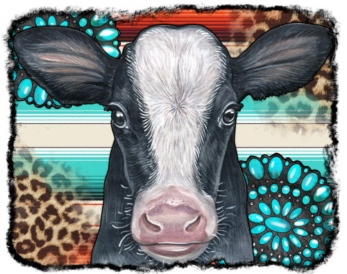 (s003-02-2D) Cow Leopard Turquoise Serape