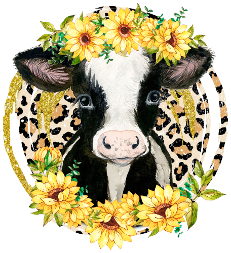 (s003-02-1T) Cow with Sunflowers