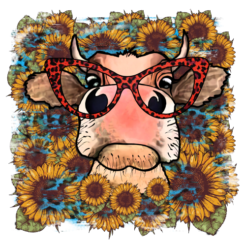(s003-02-1V) Cow with Glasses & Sunflowers