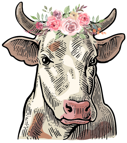 (s003-02-1X) Cow with Flowers
