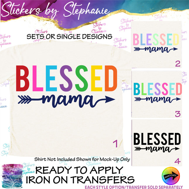 (s03-257) Blessed Mama Rainbow Letters Arrow Iron-On Transfer