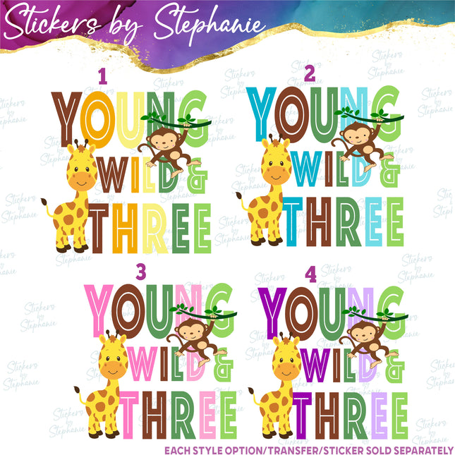 (s3-04-026) Young Wild Three Giraffe Monkey Iron-On Transfer