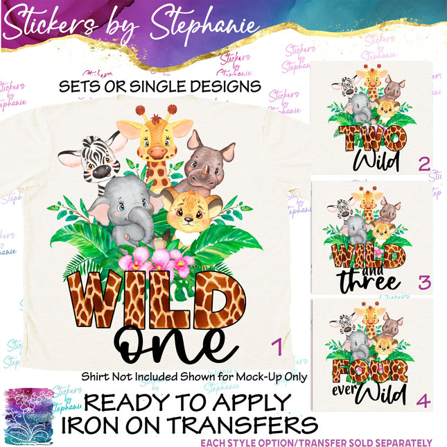(s3-04-051) Wild One, Two, Three, Four Safari Animals Iron-On Transfer