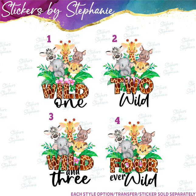 (s3-04-051) Wild One, Two, Three, Four Safari Animals Iron-On Transfer