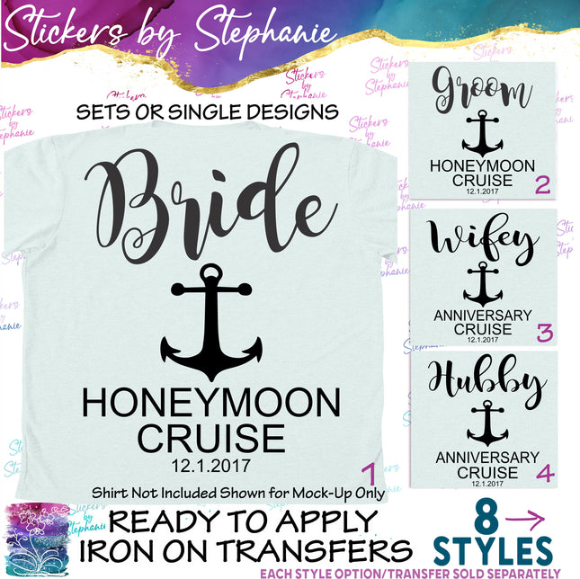 (s03-442) Bride Groom Hubby Wifey Honeymoon Anniversary Cruise Iron-On Transfer