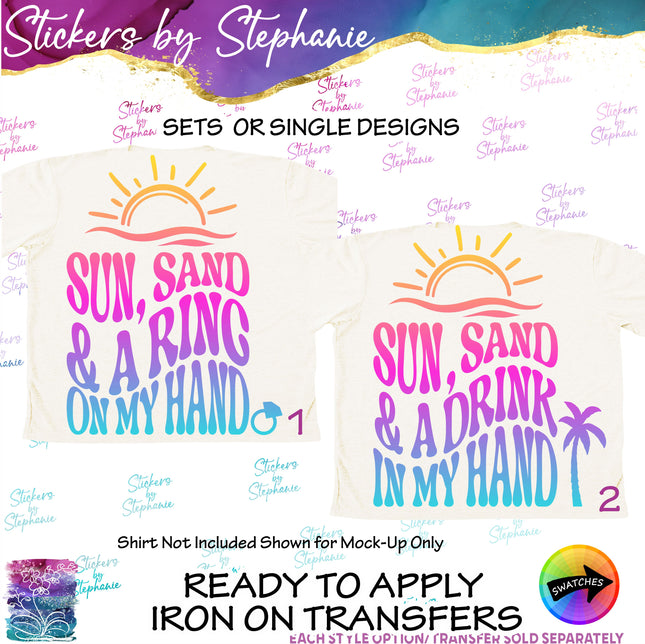 (s03-444) Sun Sand Ring Drink in My Hand Iron-On Transfer