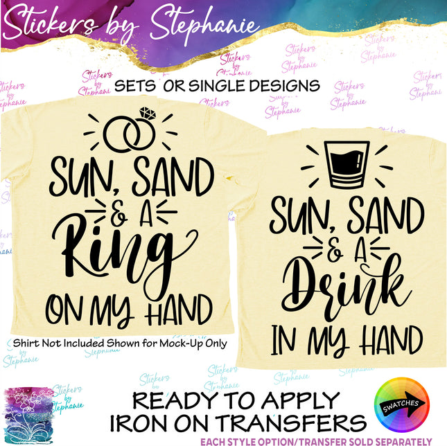 (s03-457) Sun Sand Ring Drink in My Hand Iron-On Transfer
