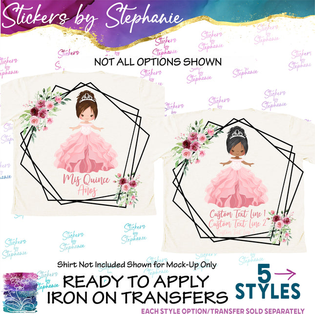 (s06-057) Quinceañera, Quince Floral Custom Iron-On Transfer