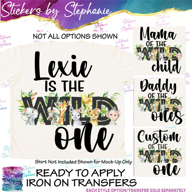 (s3-06-028) Safari Animals Wild One Family Custom Iron-On Transfer