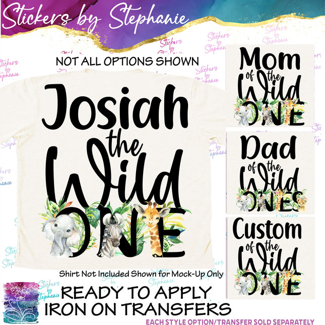 (s3-06-003) Safari Animals Wild One Family Custom Iron-On Transfer