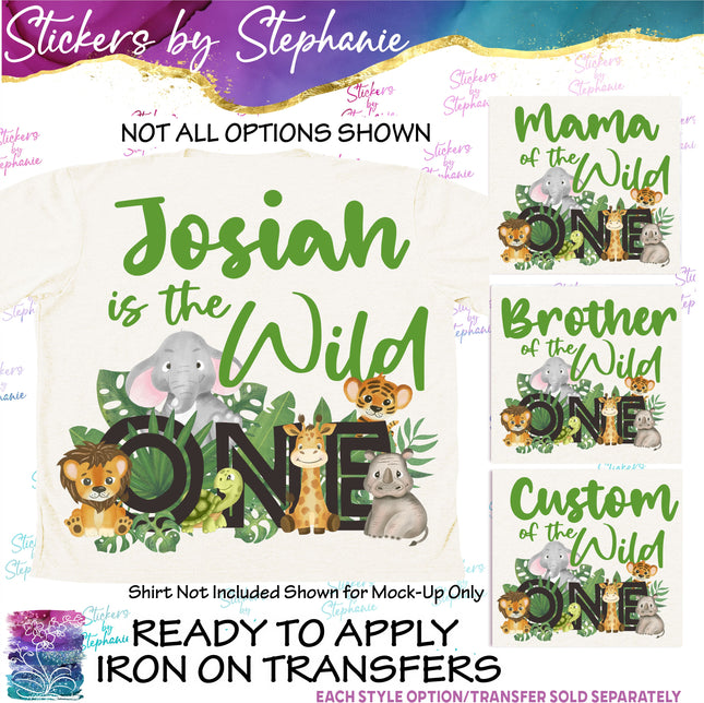 (s3-06-004) Safari Animals Wild One Family Custom Iron-On Transfer