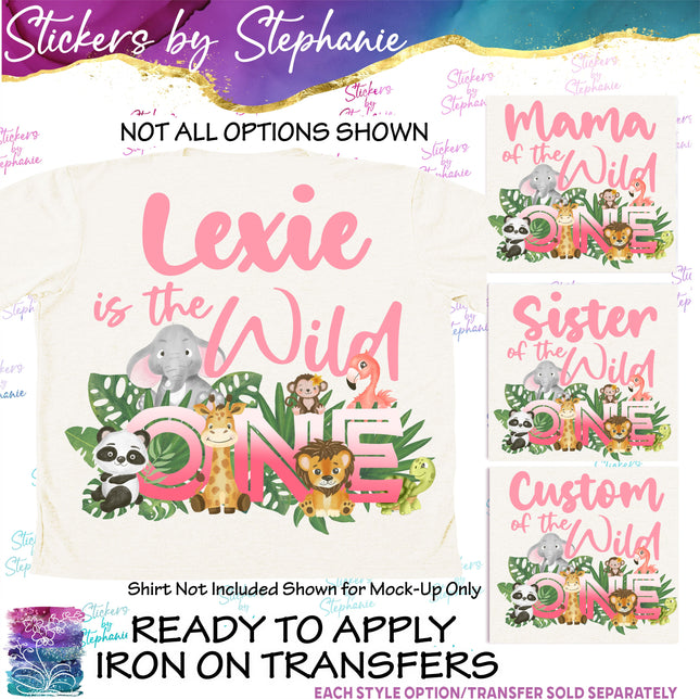 (s3-06-005) Safari Animals Wild One Family Custom Iron-On Transfer