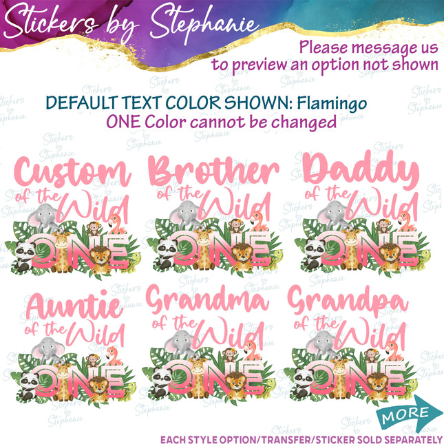 (s3-06-005) Safari Animals Wild One Family Custom Iron-On Transfer