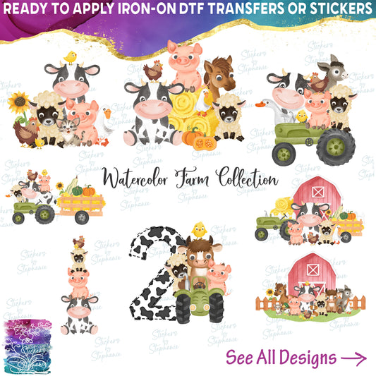 (s003-7) Illustrated Cartoon Watercolor Baby Farm Animals Collection