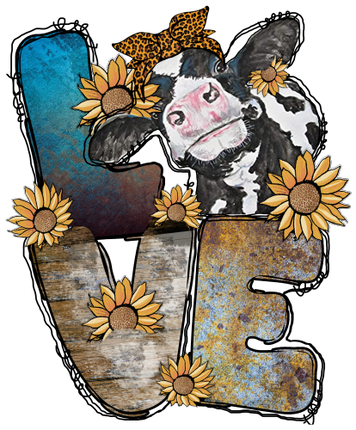 (s003-8-F) Cow Love Sunflowers Rustic Country