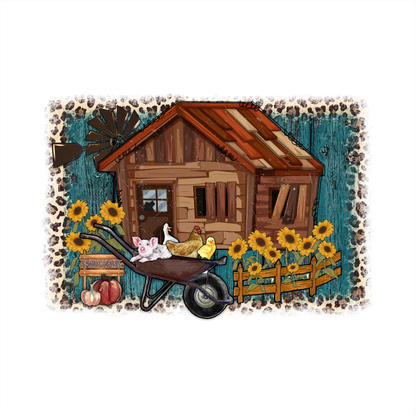 (s003-8-B) Farm Animals Barn Chicken Goose Sunflowers Leopard