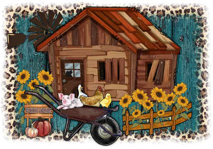 (s003-8-B) Farm Animals Barn Chicken Goose Sunflowers Leopard