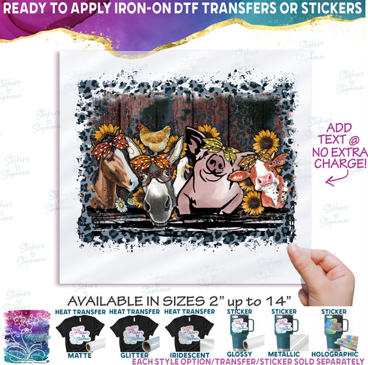 (s003-8-A) Funny Farm Animals Barn Horse Donkey Chicken Pig Cow Sunflowers Leopard