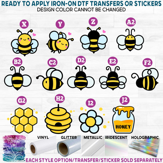 (s301) Baby Bumblebee Bee Honeycomb Bee Hive Printed Heat Transfer or Sticker