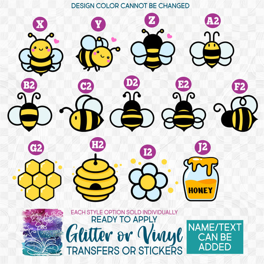 (s301) Baby Bumblebee Bee Honeycomb Bee Hive Glitter or Vinyl Iron-On Transfer or Sticker