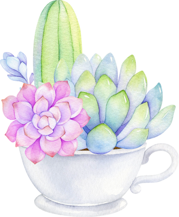 (304-01) Watercolor Potted Cactus Succulents