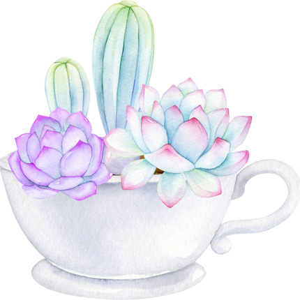 (304-01) Watercolor Potted Cactus Succulents