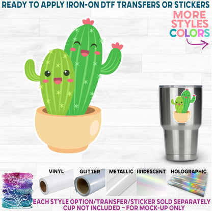 (s304) Cute Kawaii Face Faces Cacti Cactus Succulents Plants Printed Heat Transfer or Sticker