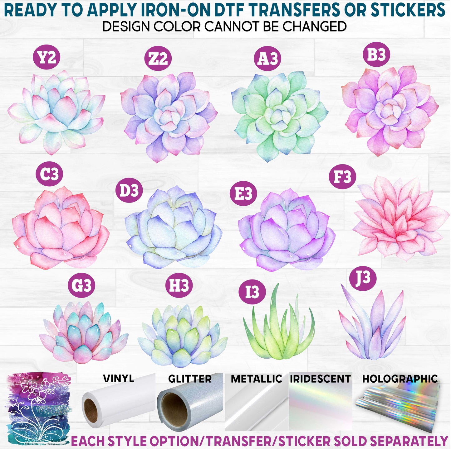 (s304) Watercolor Succulents Succulent Cactus Cacti Plants Plant b Printed Heat Transfer or Sticker