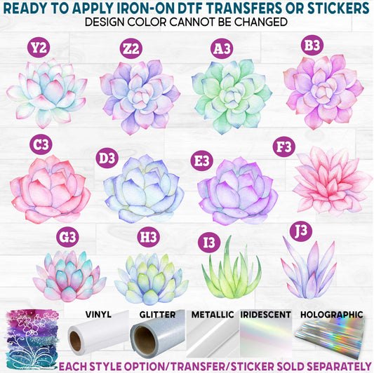 (s304) Watercolor Succulents Succulent Cactus Cacti Plants Plant Printed Heat Transfer or Sticker