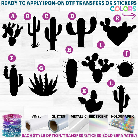 (s304) Cactus Cacti Succulent Silhouette Printed Heat Transfer or Sticker