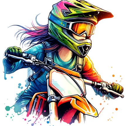 (307-01-2W) Girl Watercolor Motocross