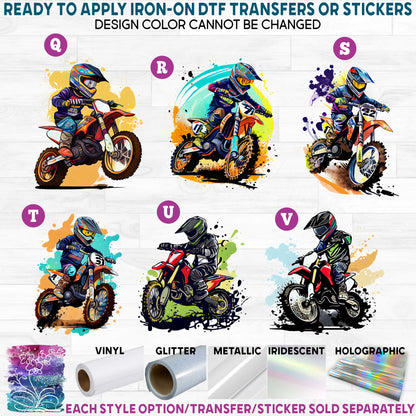 (s307) Watercolor Motocross Dirt Bike Rider Riding c Printed Heat Transfer or Sticker