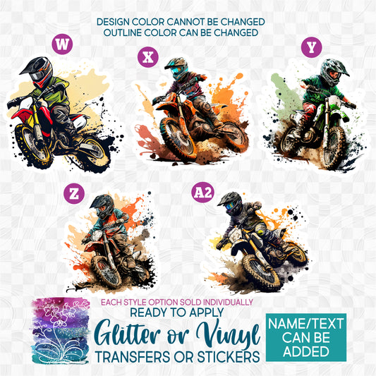 SBS-307 Watercolor Colorful Motocross Dirt Bike Rider Riding Custom Printed Iron On Transfer or Sticker
