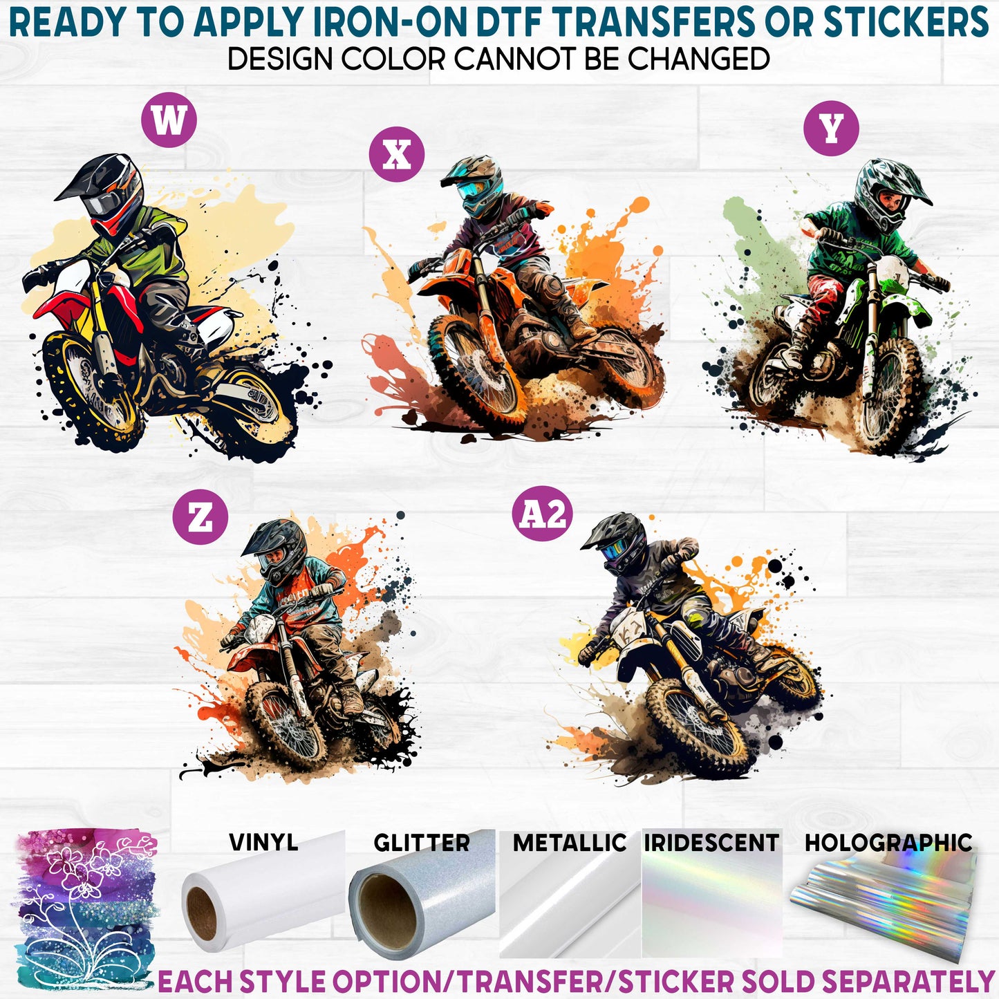 (s307) Watercolor Motocross Dirt Bike Rider Riding c Printed Heat Transfer or Sticker