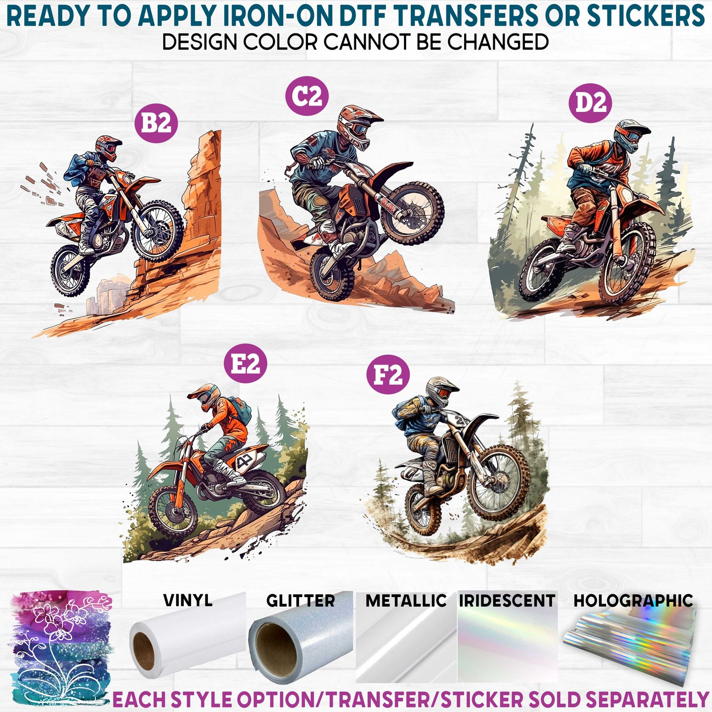 (s307) Watercolor Motocross Dirt Bike Rider Riding c Printed Heat Transfer or Sticker