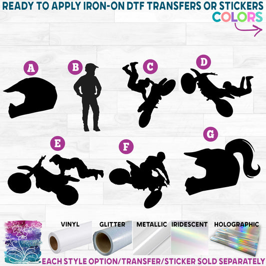 (s307) BMX Motocross Motorcycle Rider Dirt Bike Printed Heat Transfer or Sticker