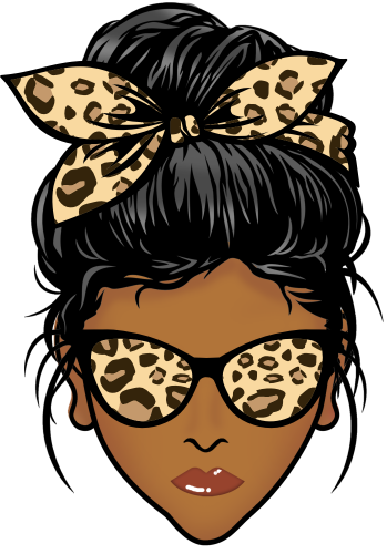 (309-01-2) African American Messy Bun Mom Leopard Print Sunglasses
