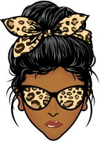 (309-01-2) African American Messy Bun Mom Leopard Print Sunglasses